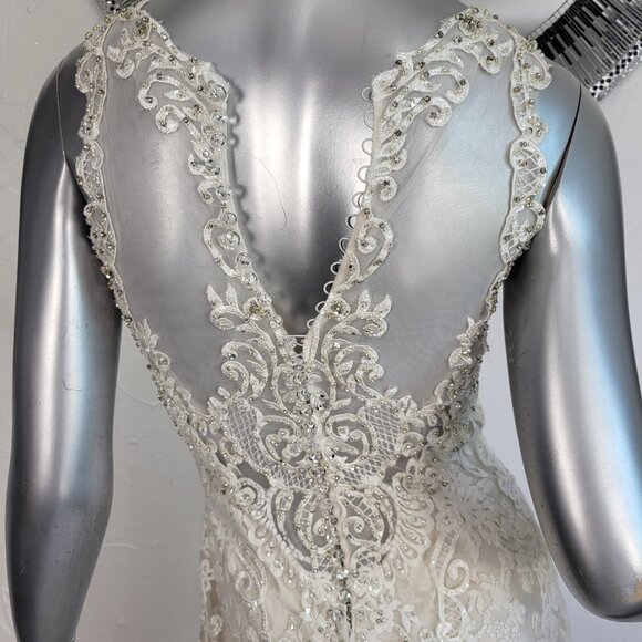 NWT~$2100~LO'ADORO~2/4~IVORY OFF WHITE RHINESTONE DETACHABLE TRAIN WEDDING DRESS - Picture 11 of 16